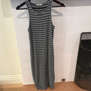 Marine Layer Gray and White Striped Midi Dress
